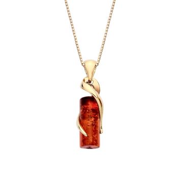 18ct Yellow ﻿Gold on Sterling Silver Baltic Amber Tubular Drop Pendant Necklace
