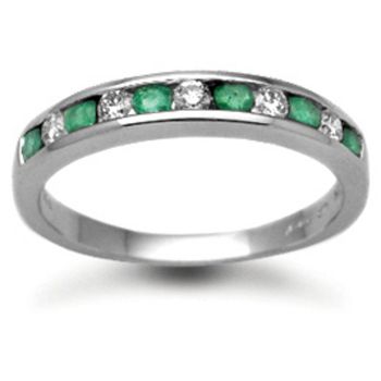 18 Carat White Gold Diamond-18pts Emerald-30pts Chan Set Half Eternity Ring