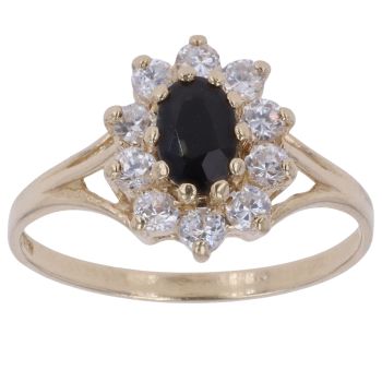 9ct Yellow Gold Sapphire and Cubic Zirconia Cluster Ring