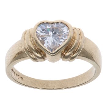 9ct Yellow Gold Cubic Zirconia Heart Solitaire Ring