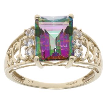 9ct Yellow Gold Mystic Topaz and Cubic Zirconia Ring