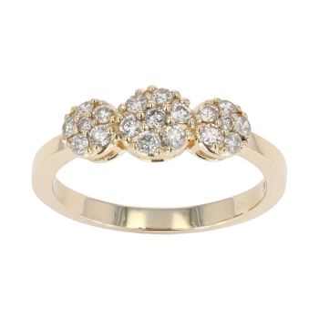 9ct Yellow Gold Diamond Triple Cluster Ring by Anya Belle