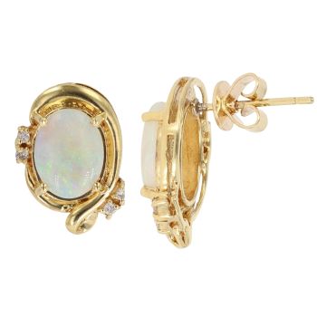 18ct Yellow Gold 0.07ct Brilliant Cut Diamond and Opal Stud Earrings