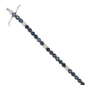 14ct White Gold 1.20ct Brilliant Cut Diamond and Sapphire Tennis Bracelet 7"