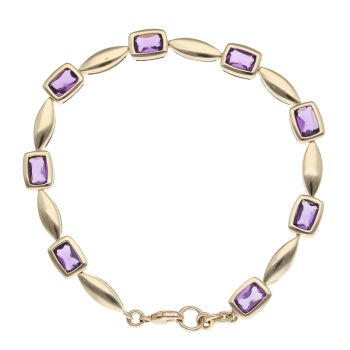 9ct Yellow Gold Amethyst Bracelet 7"