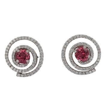 18ct White Gold 0.60ct Brilliant cut Diamond And Pink Gemstone Spiral Stud Earrings