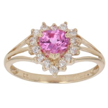 9ct Yellow Gold Pink Sapphire and Cubic Zirconia Heart Cluster Ring