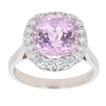 18ct White Gold 1.00ct Diamond And Pink Kunzite Cluster Ring