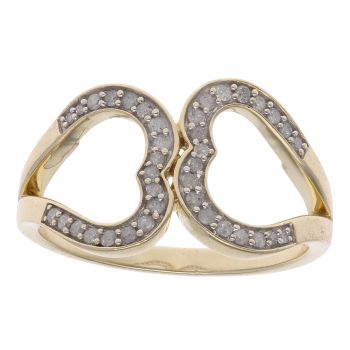 9ct Yellow Gold 0.30ct Brilliant Cut Diamond Hearts Fancy Ring