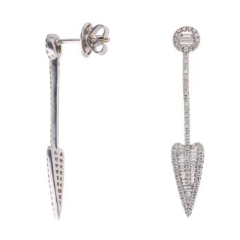 18ct White Gold 0.65ct Brilliant And Baguette Cut Diamond Drop Earrings