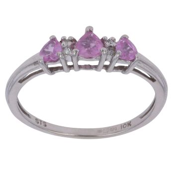 9ct White Gold 0.05ct Diamond and Pink Sapphire Three Stone Ring