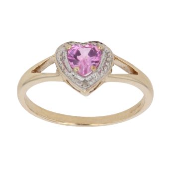 9ct Yellow Gold 0.05ct Brilliant and Heart Cut Diamond and Sapphire Cluster Ring