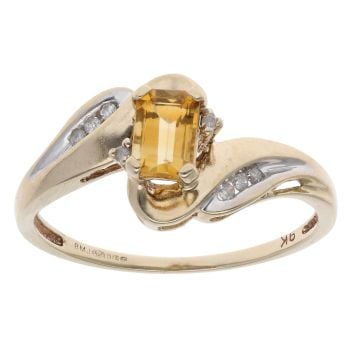 9ct Yellow Gold 0.10ct Diamond and Citrine Ring