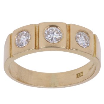 18ct Yellow Gold 0.75ct Diamond Trilogy Signet Ring