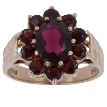 9ct Yellow Gold Garnet Flower Cluster Ring
