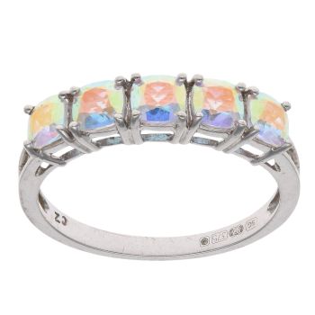 9ct White Gold Cubic Zirconia and Coated Topaz Five Stone Ring