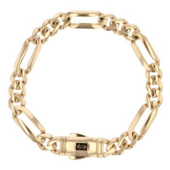 14ct Yellow Gold Monaco Classic Plain Lock Figaro Bracelet 7.5"