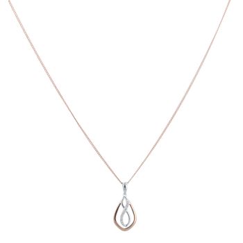 9ct White and Rose Gold 0.05ct Diamond Infinity Pendant and Chain 18"