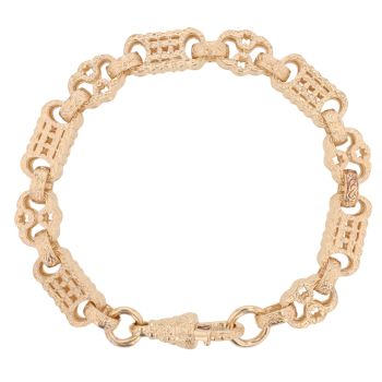 9ct Yellow Gold Patterned Stars and Bars Bracelet 8.5"