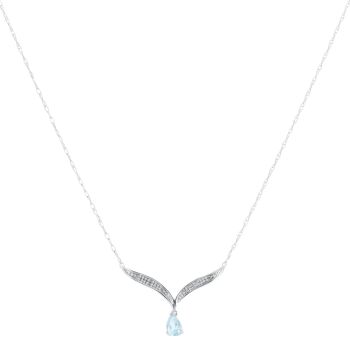 9ct White Gold 0.05ct Diamond And Aquamarine Pendant And Chain 18"