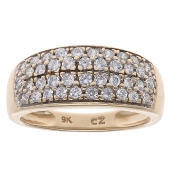 9ct Yellow Gold Cubic Zirconia Four Row Ring