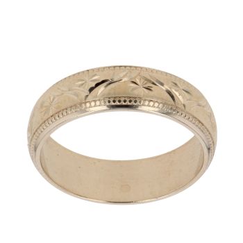 9ct Yellow Gold Diamond Cut Patterned Wedding Band 5.1mm