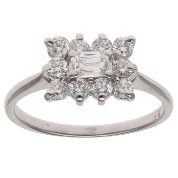 18ct White Gold 0.70ct Baguette and Brilliant Cut Diamond Cluster Ring