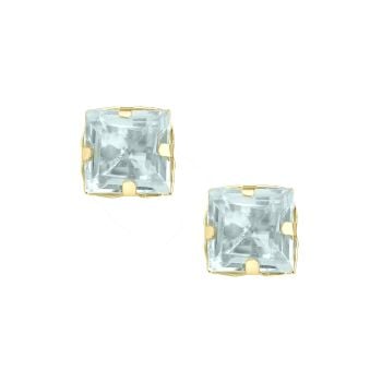 9ct Yellow Gold Princess Blue Topaz Solitaire Stud Earrings