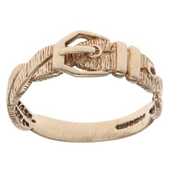 9ct Yellow Gold Patterned Twist Buckle Ring