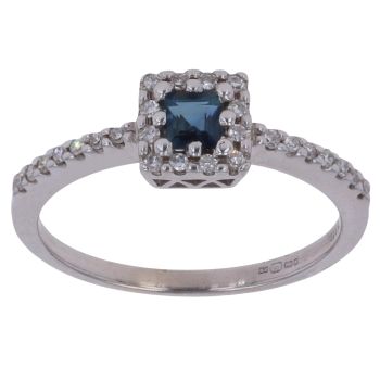18ct White Gold 0.11ct Single Cut Diamond and Sapphire Cluster Ring