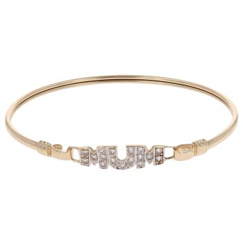 9ct Yellow Gold Cubic Zirconia Mum Hinged Bangle