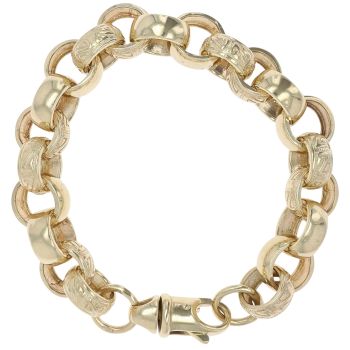 9ct Yellow Gold Patterned and Plain Belcher Bracelet 8"