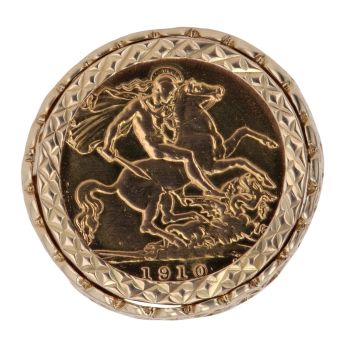 9ct Yellow Gold 1910 Edward VII UK Half Sovereign Ring