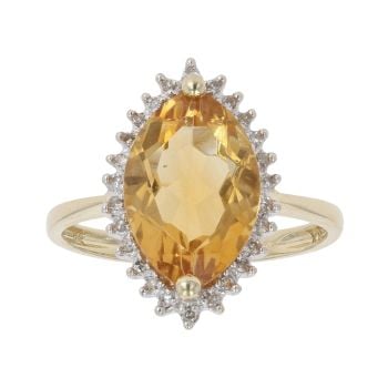 9ct Yellow Gold 0.15ct Diamond And Citrine Cluster Ring