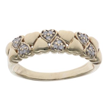 9ct Yellow Gold 0.10ct Diamond Hearts Ring