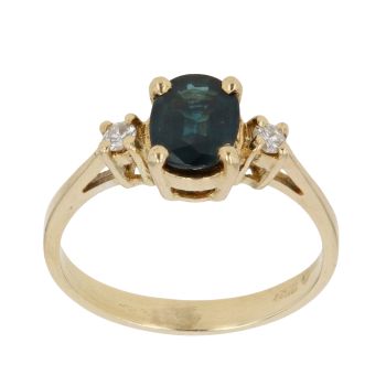 14ct Yellow Gold 0.10ct Diamond and Sapphire Three Stone Ring