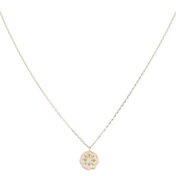 14ct Yellow Gold Cubic Zirconia Floral Disc Pendant and Chain 20"
