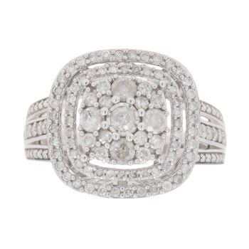 9ct White Gold 0.90ct Brilliant Cut Diamond Cluster Ring