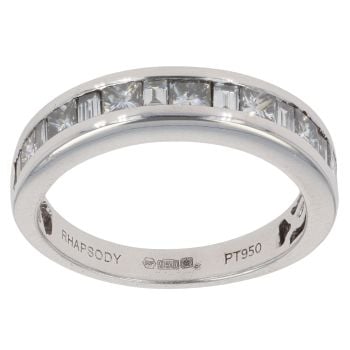 Platinum 1.00ct Princess and Baguette Cut Diamond Half Eternity Ring