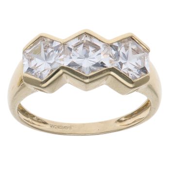 14ct Yellow Gold Three Stone Cubic Zirconia Ring