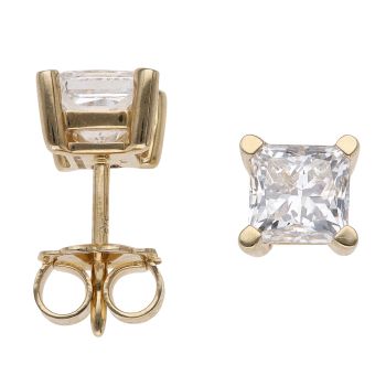 9ct Yellow Gold 2.00ct Princess Cut Lab Grown Diamond Solitaire Earrings