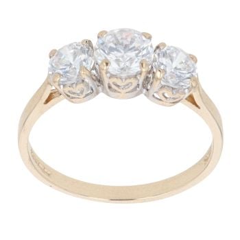 14ct Yellow Gold Cubic Zirconia Three Stone Ring