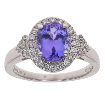 Platinum 0.25ct Brilliant and Oval Cut Diamond and Tanzanite Cluster Ring