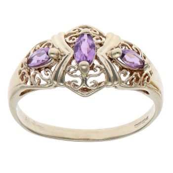 9ct Yellow Gold Patterned Amethyst Ring