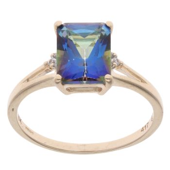 9ct Yellow Gold 0.02ct Diamond and Coated Topaz Single Stone Ring
