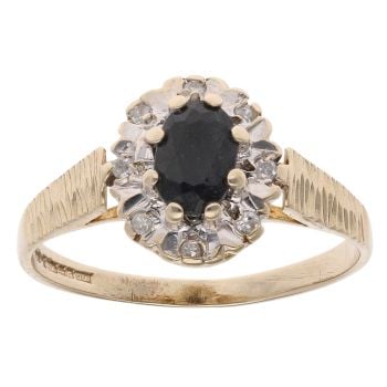 9ct Yellow Gold 0.05ct Diamond and Sapphire Cluster Ring