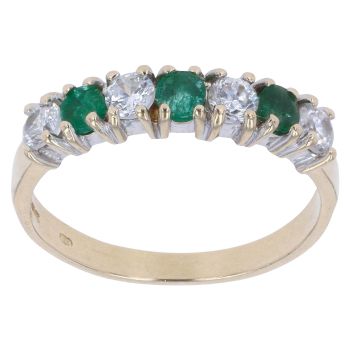 9ct Yellow Gold Green and Clear Cubic Zirconia Ring