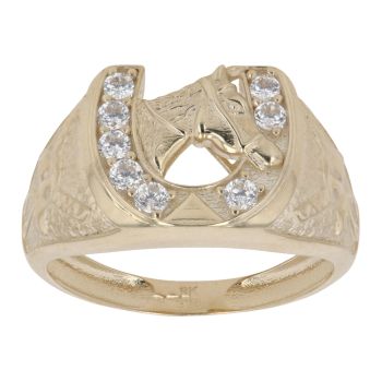 9ct Yellow Gold Cubic Zirconia Horseshoe Ring