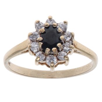 9ct Yellow Gold Cubic Zirconia and Sapphire Cluster Ring