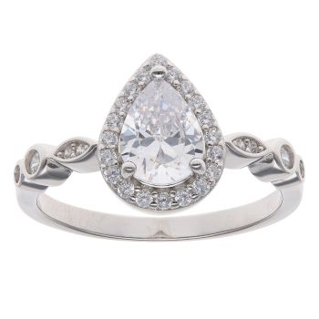 Silver Cubic Zirconia Pear Cluster Ring By Icesia